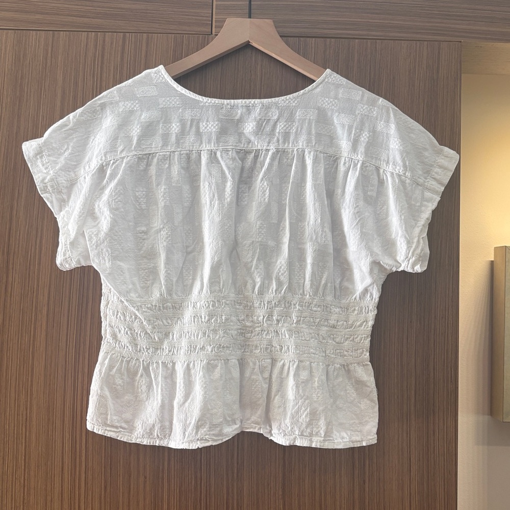 Madewell: V-Neck Smocked Waist Pull-over Top, Size L, White - Picture 4 of 8